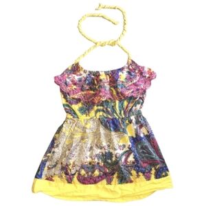 LULUMARI Halter Top Bright Colorful Rainbow Paisley Abstract Junior Size Small